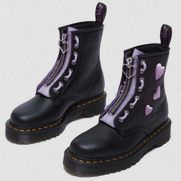 NEW Dr Martens 1460 Zip Heart Virginia Leather Lace Up Combat Boots Black Purple - Picture 6 of 16